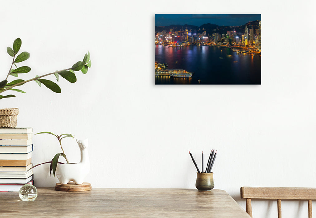 Premium textile canvas Premium textile canvas 120 cm x 80 cm landscape View from Sky-100 towards Hong Kong Island 