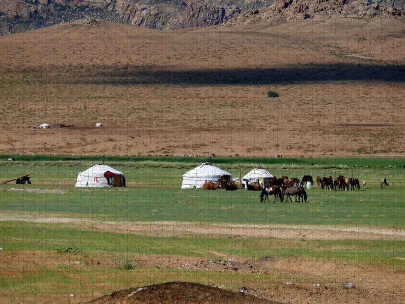 Mongolische Landschaft mit Jurten - CALVENDO Foto-Puzzle'