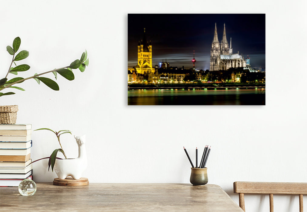 Premium Textil-Leinwand Premium Textil-Leinwand 75 cm x 50 cm quer Köln - Panorama mit Dom und Groß St. Martin