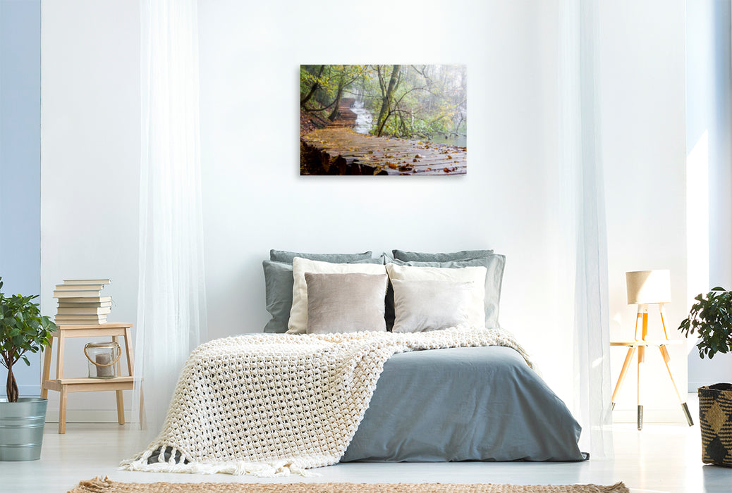 Premium Textil-Leinwand Premium Textil-Leinwand 120 cm x 80 cm quer Ein Motiv aus dem Kalender Herbstimpressionen Plitvicer Seen