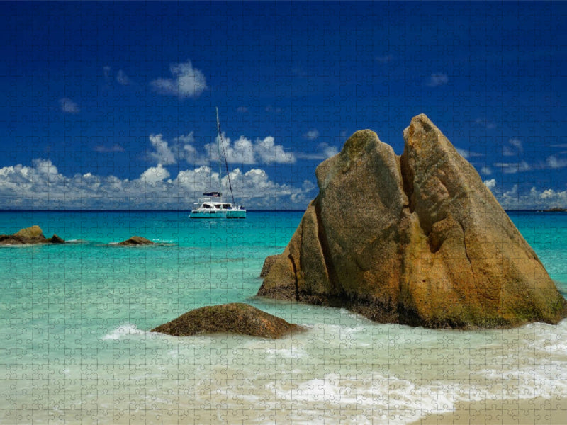 Anse Lazio - Bucht auf der Seychellen-Insel Praslin - CALVENDO Foto-Puzzle'