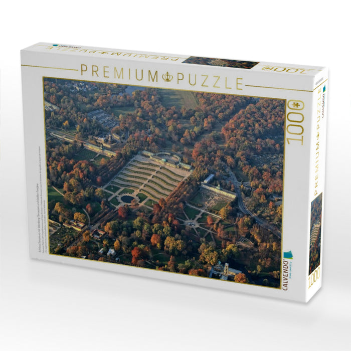 Schloss Sanssouci mit Weinberg-Terrassen und Großer Fontäne 1000 Teile Puzzle quer - CALVENDO Foto-Puzzle'