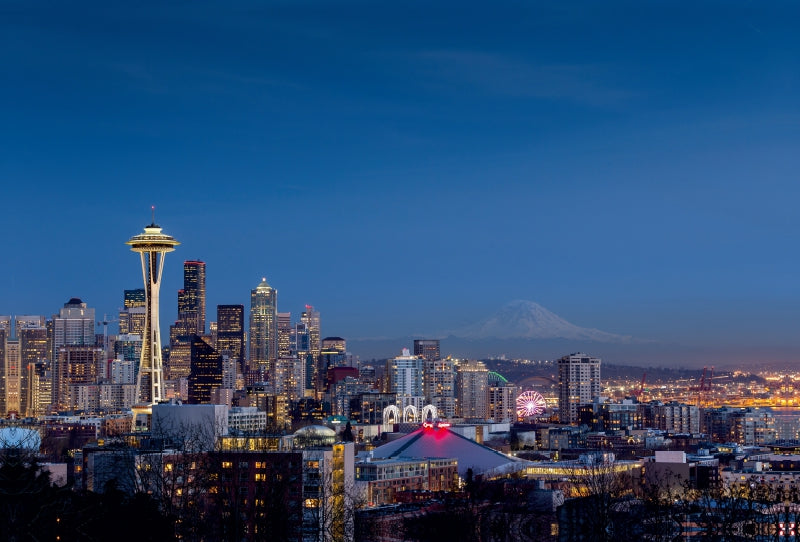 Toile textile haut de gamme Toile textile haut de gamme 120 cm x 80 cm paysage Seattle Skyline la nuit