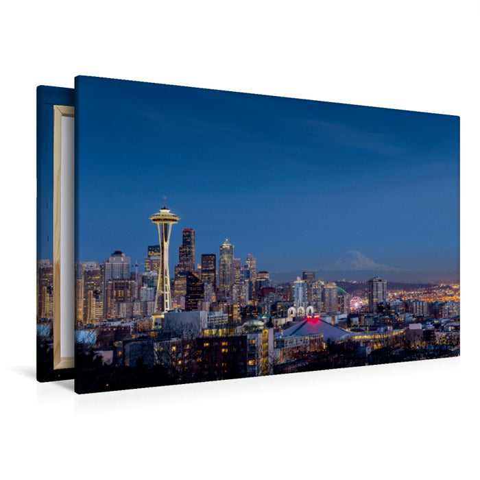 Toile textile haut de gamme Toile textile haut de gamme 120 cm x 80 cm paysage Seattle Skyline la nuit