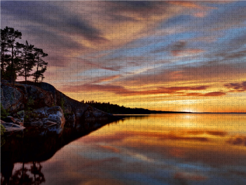 Abendstimmung in der Bucht Sieravuori des Sees Pyhäjärvi 1000 Teile Puzzle quer - CALVENDO Foto-Puzzle'