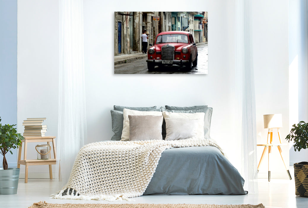 Premium Textil-Leinwand Premium Textil-Leinwand 120 cm x 80 cm quer Der legendäre Oldtimer Mercedes 180 unterwegs in Havanna