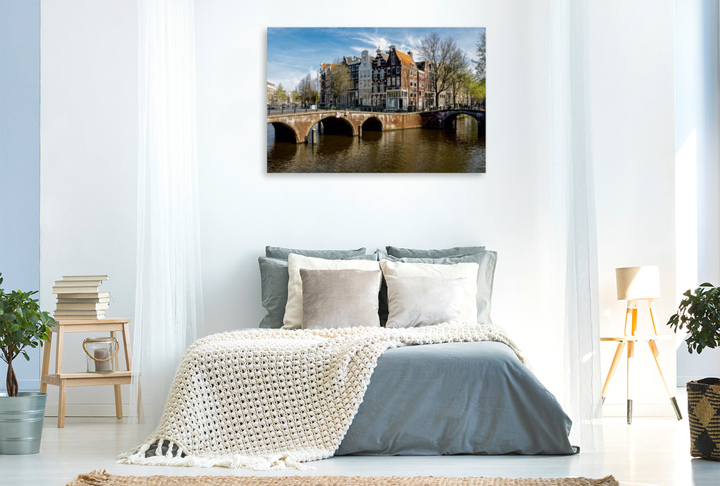 Premium Textil-Leinwand Premium Textil-Leinwand 120 cm x 80 cm quer Amsterdam - Herrenhäuser an der Keizersgracht