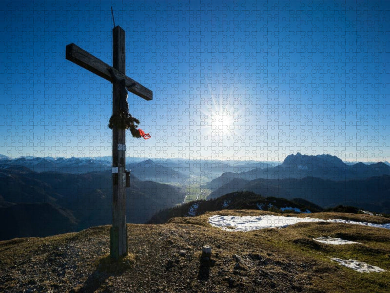 Gipfelkreuz im Sonnenuntergang - CALVENDO Foto-Puzzle'