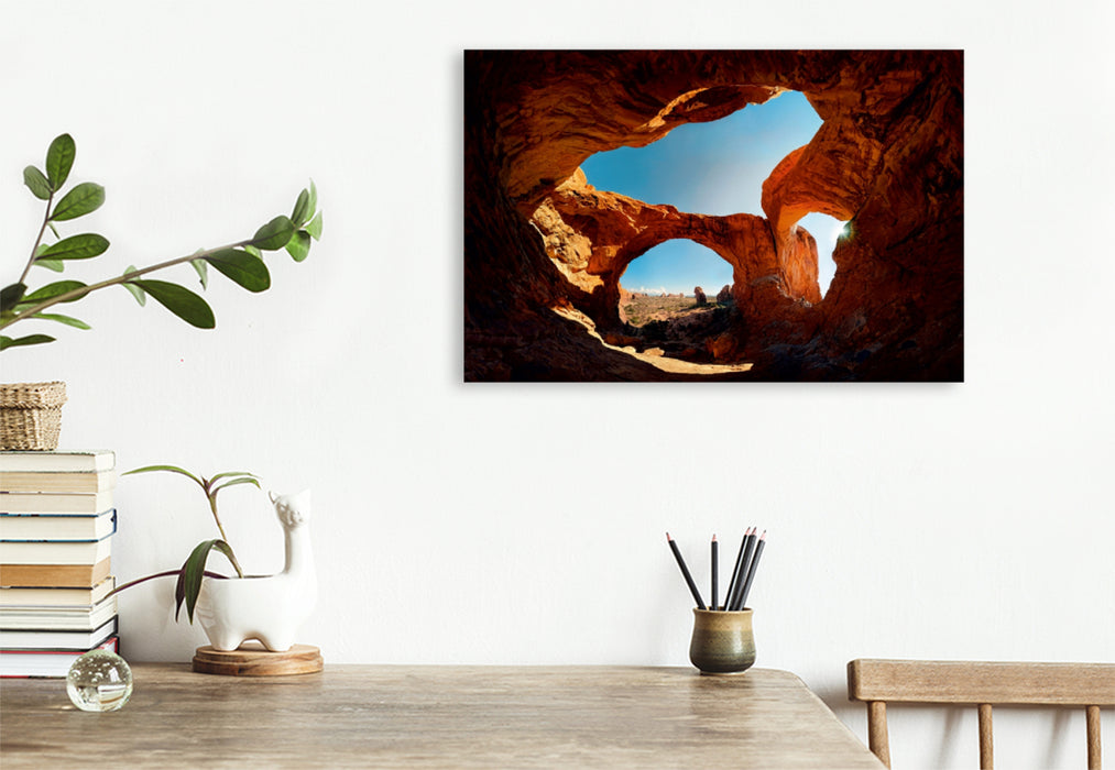 Premium Textil-Leinwand Premium Textil-Leinwand 120 cm x 80 cm quer Double Arch, Arches Nationalpark, USA