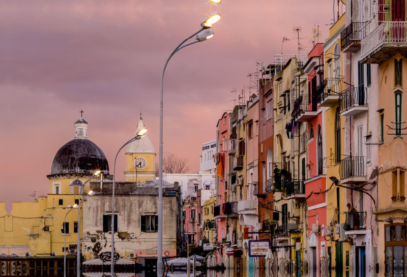 Premium Textil-Leinwand Abendstimmung auf Procida