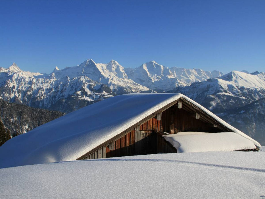 Wintermärchen - verschneite Almhütte - Eiger, Mönch, Jungfrau - CALVENDO Foto-Puzzle'