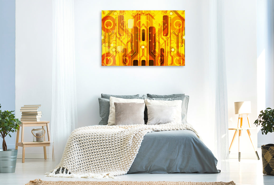 Premium Textil-Leinwand Premium Textil-Leinwand 120 cm x 80 cm quer Kirche auf goldenem Hintergrund