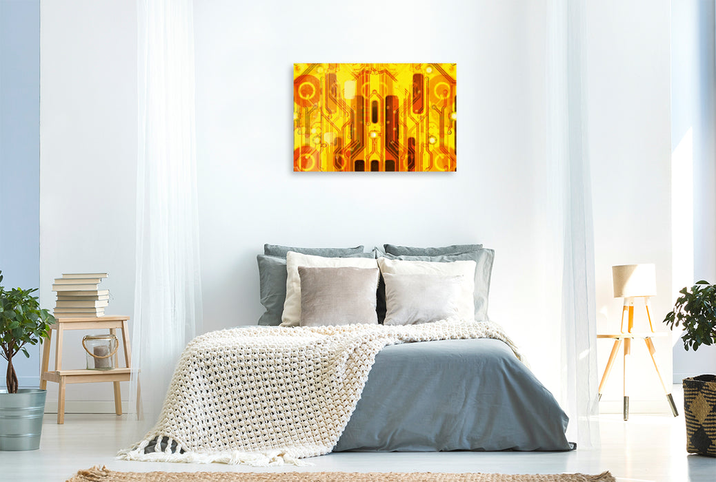 Premium Textil-Leinwand Premium Textil-Leinwand 120 cm x 80 cm quer Kirche auf goldenem Hintergrund