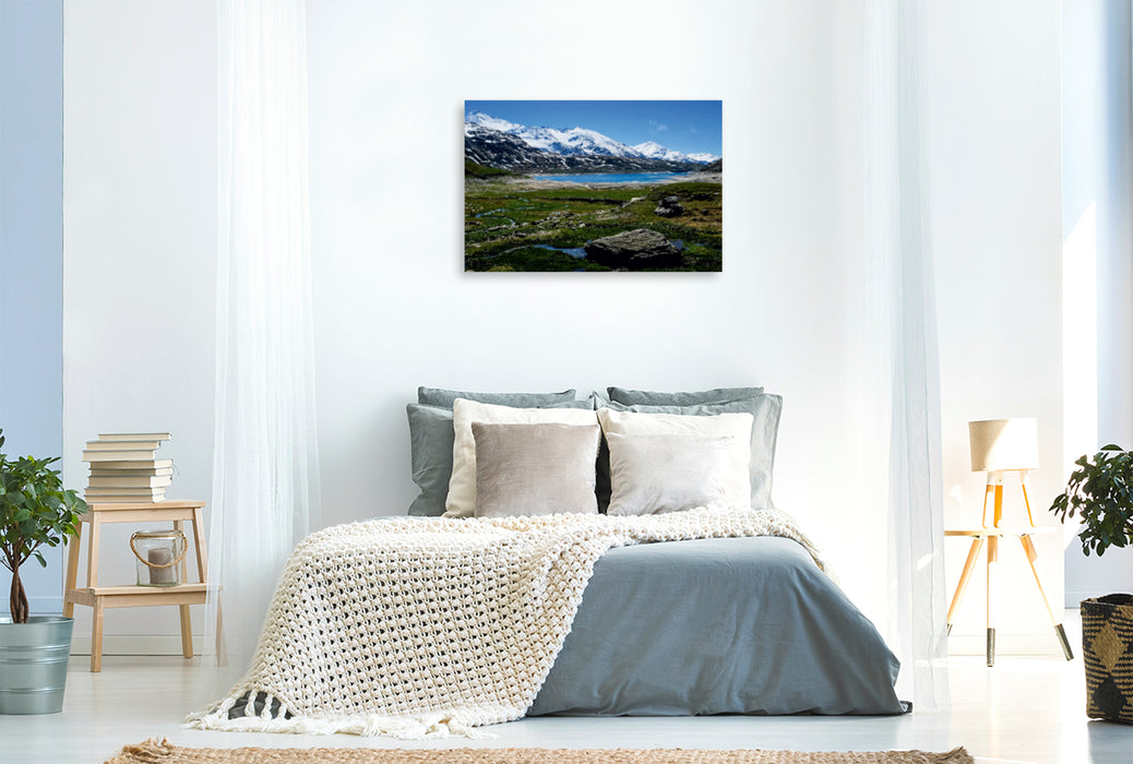 Toile textile haut de gamme Toile textile haut de gamme 120 cm x 80 cm paysage Splügenpass, Alpes 