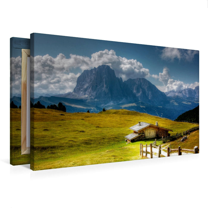 Premium Textil-Leinwand Langkofel - Cisles Alm - Gröden