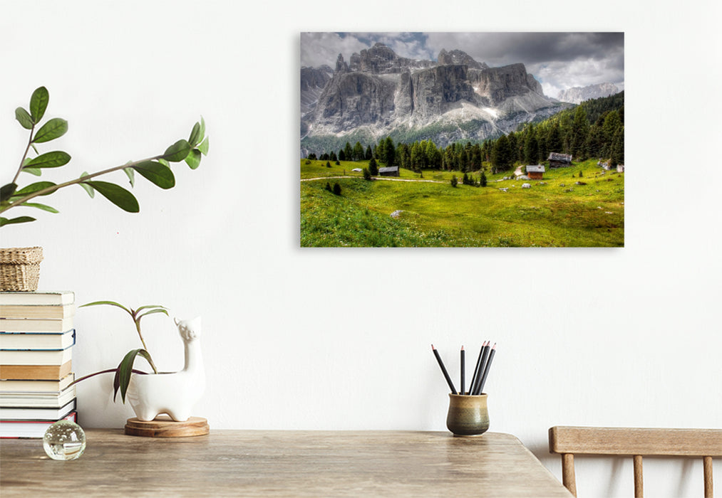 Toile textile haut de gamme Toile textile haut de gamme 75 cm x 50 cm paysage Sella Meisules - Val Gardena Dolomites