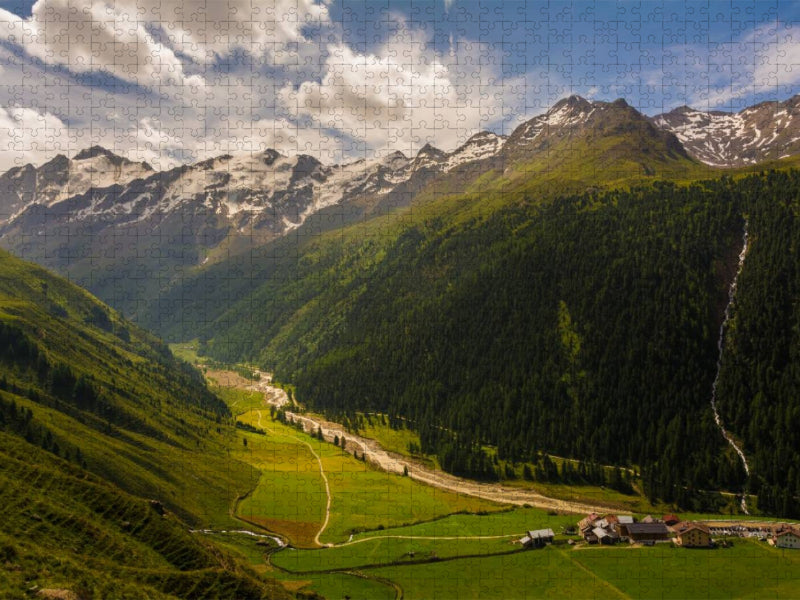 Talschluss Langtaufers mit Melag und dem Karlinbach vom Langtauferer Höhenweg aus gesehen - CALVENDO Foto-Puzzle'