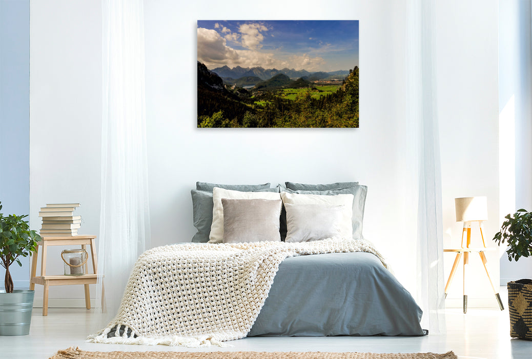 Toile textile haut de gamme Toile textile haut de gamme 120 cm x 80 cm paysage vue panoramique sur Hohenschwangau, Alpsee et Füssen 