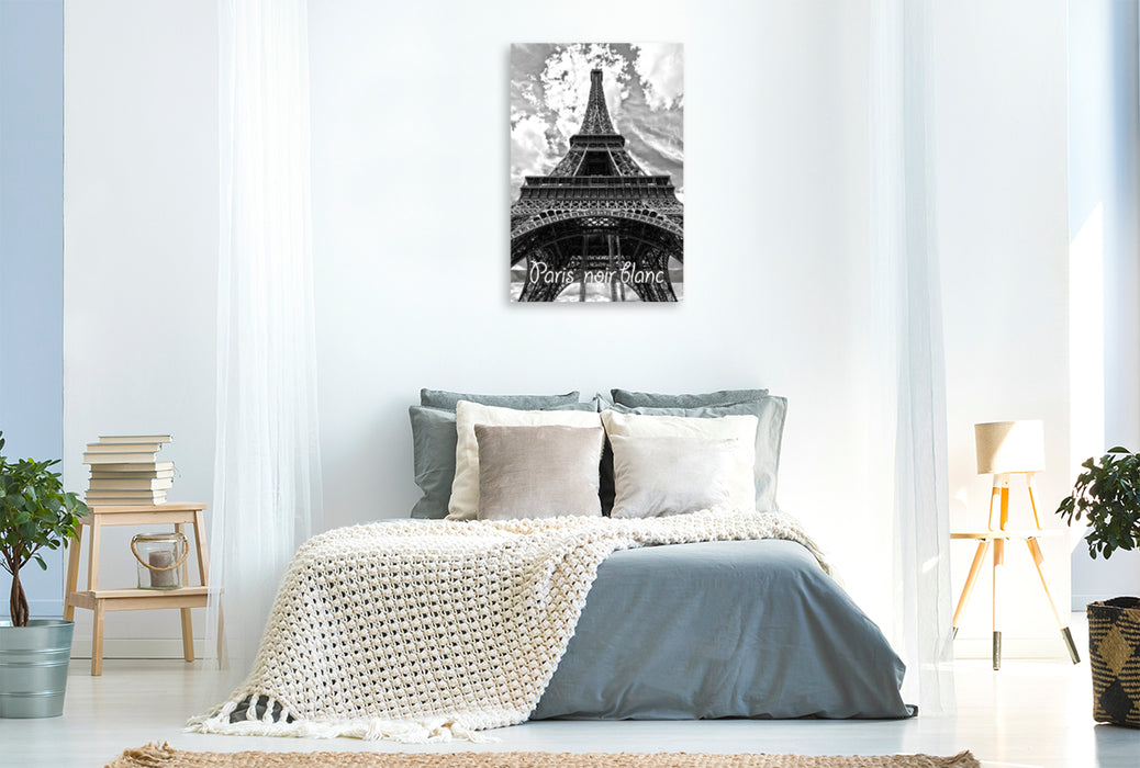 Premium Textil-Leinwand Premium Textil-Leinwand 60 cm x 90 cm hoch Ein Bild von Paris schwarz weiß Kalender