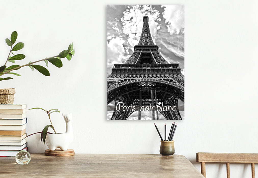 Premium Textil-Leinwand Premium Textil-Leinwand 60 cm x 90 cm hoch Ein Bild von Paris schwarz weiß Kalender