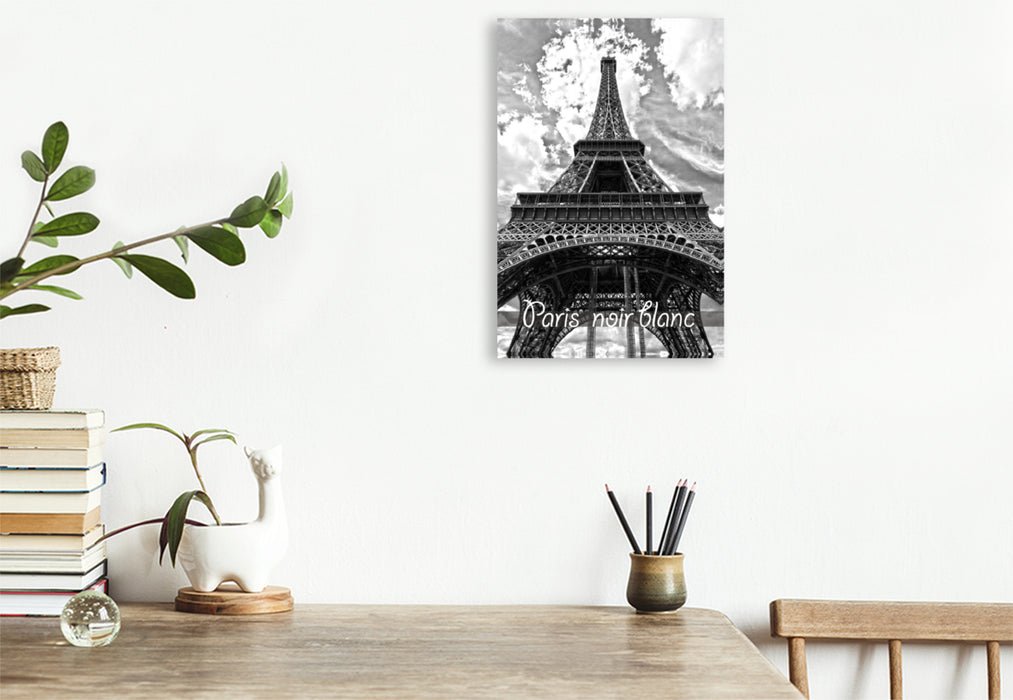 Toile textile premium Toile textile premium 60 cm x 90 cm de haut Une photo de Paris calendrier noir et blanc 