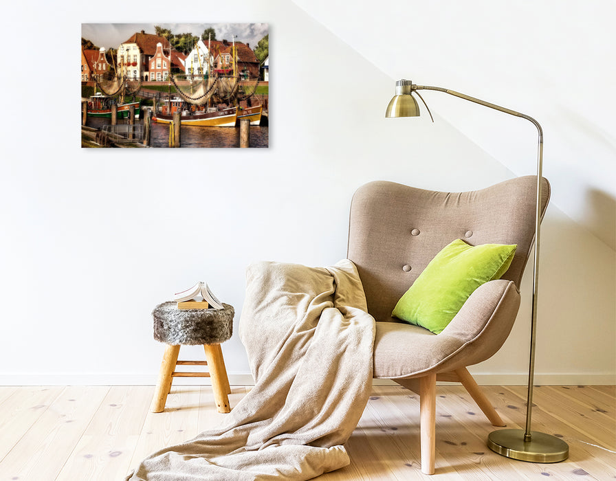 Premium Textil-Leinwand Der alte Hafen Greetsiel