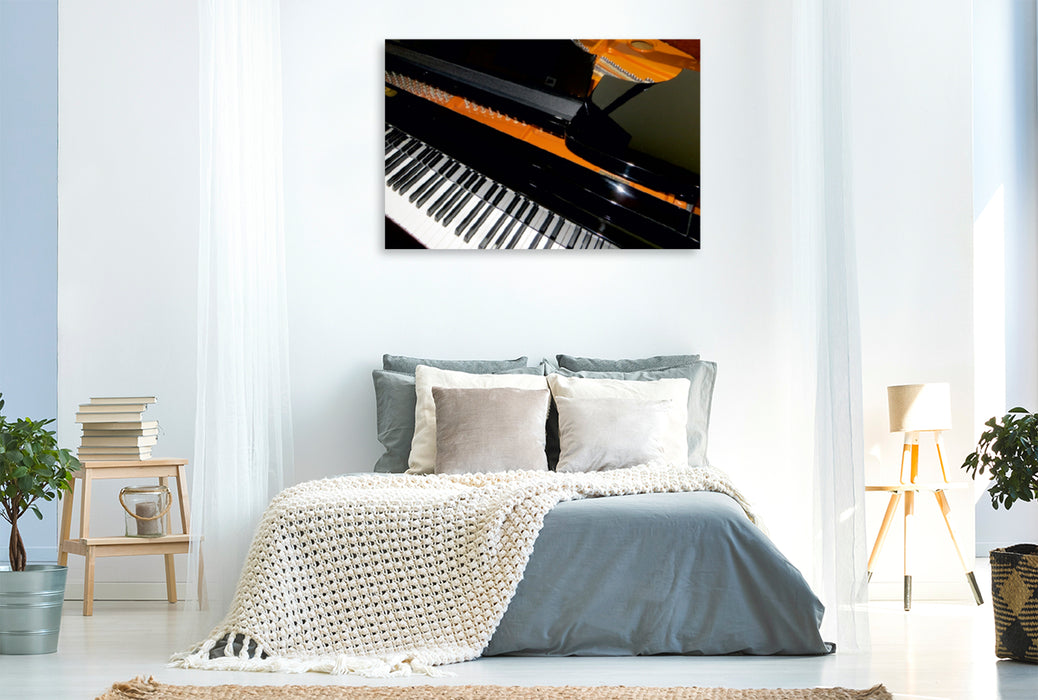 Toile textile premium Toile textile premium 120 cm x 80 cm paysage Concerto - gros plan sur un piano à queue de concert 