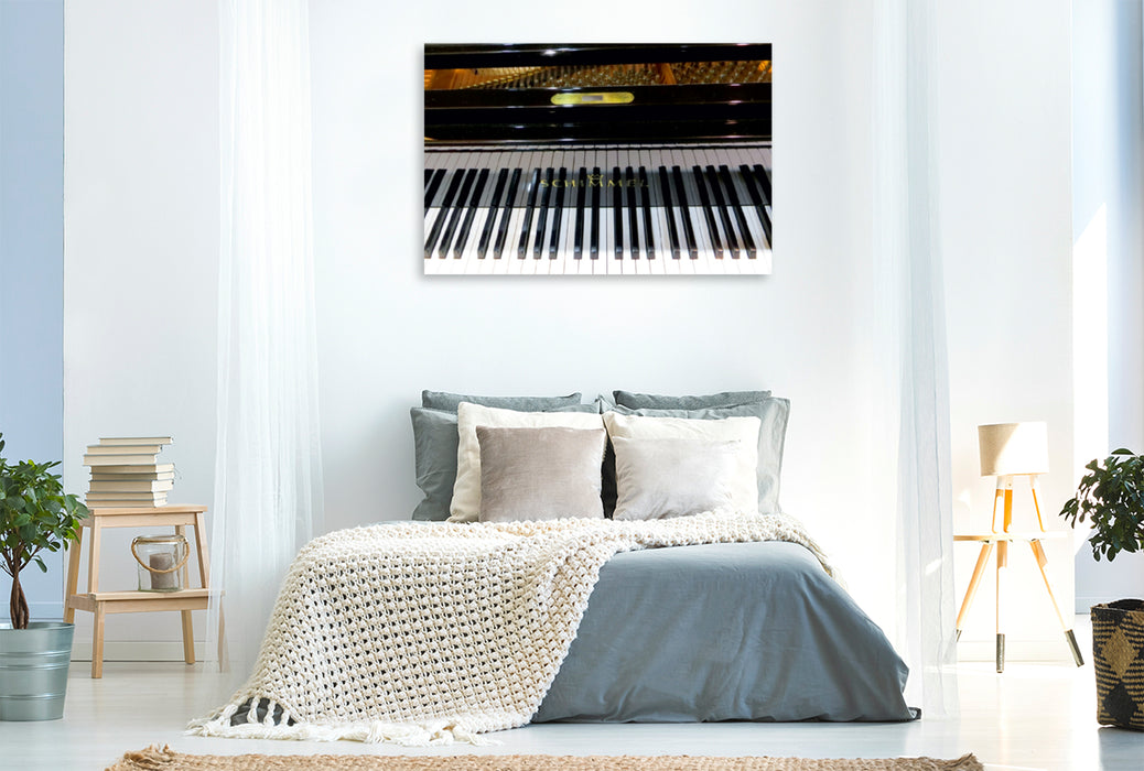 Toile textile premium Toile textile premium 120 cm x 80 cm paysage Mélodie - gros plan sur un piano à queue de concert 