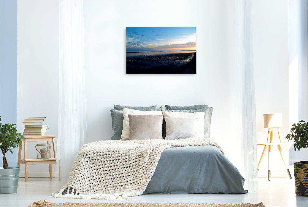 Toile textile haut de gamme Toile textile haut de gamme 120 cm x 80 cm paysage Coucher de soleil dans la mer des Wadden 