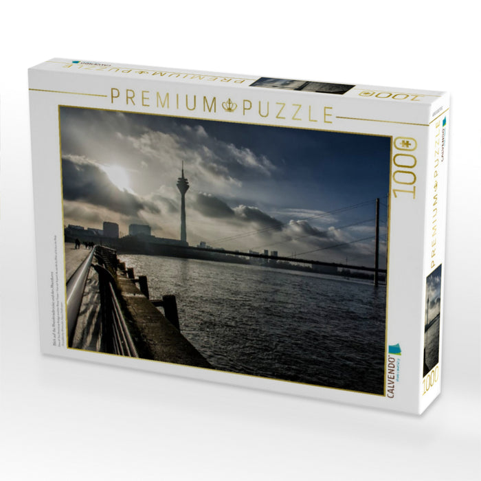 Blick auf die Rheinkniebrücke und den Rheinturm - CALVENDO Foto-Puzzle'