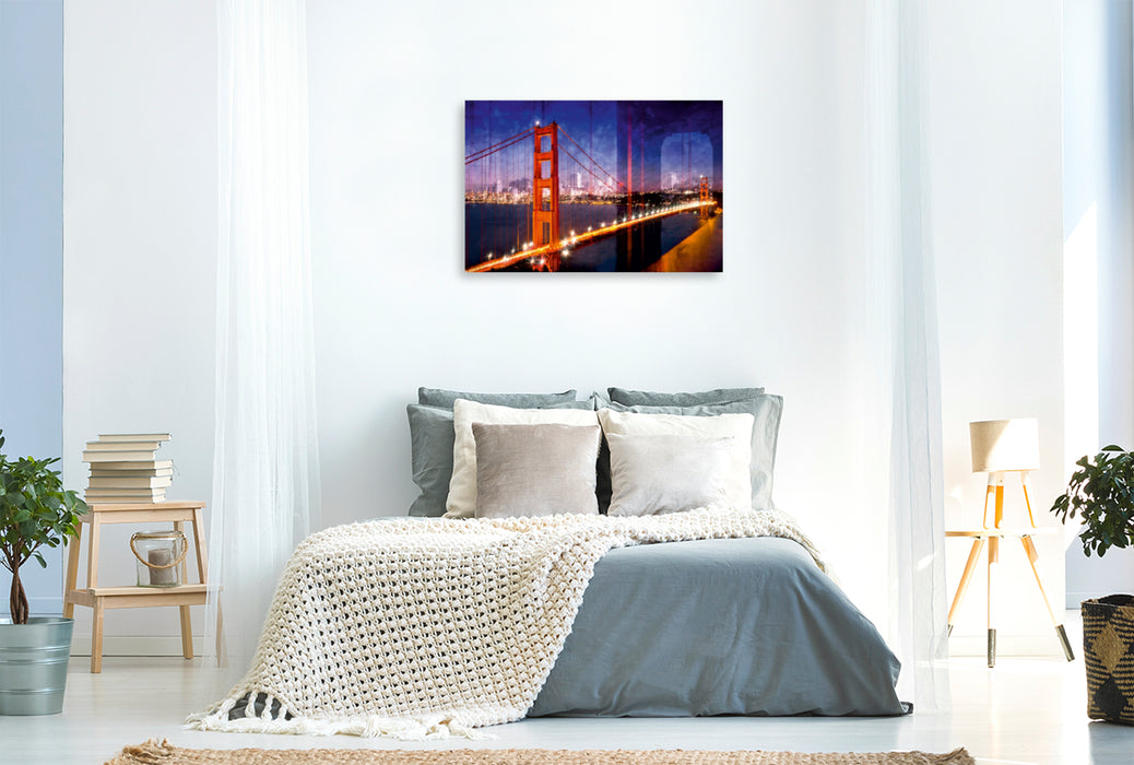 Premium Textil-Leinwand Premium Textil-Leinwand 120 cm x 80 cm quer SAN FRANCISCO Skyline und Golden Gate Bridge