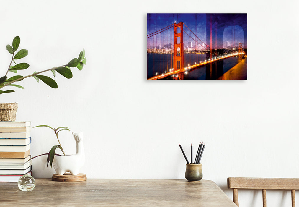 Toile textile haut de gamme Toile textile haut de gamme 120 cm x 80 cm paysage Horizon de SAN FRANCISCO et Golden Gate Bridge 