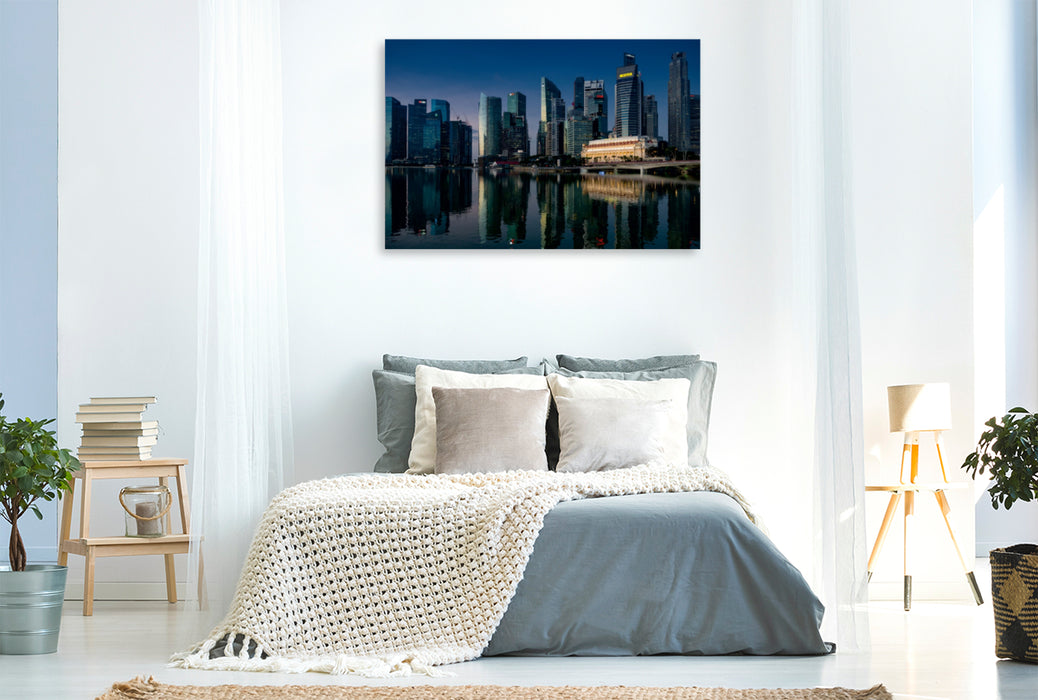 Premium Textil-Leinwand Premium Textil-Leinwand 120 cm x 80 cm quer Marina Bay in Singapur kurz vor dem Sonnenaufgang