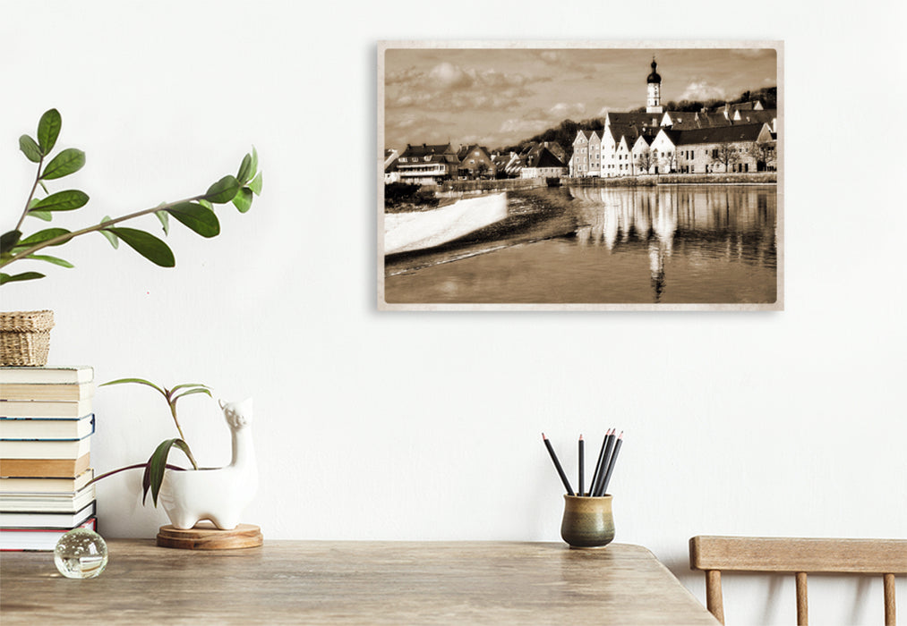 Premium Textil-Leinwand Premium Textil-Leinwand 120 cm x 80 cm quer Ein Motiv aus dem Kalender Landsberg am Lech Fotografien im Stil historischer Postkarten