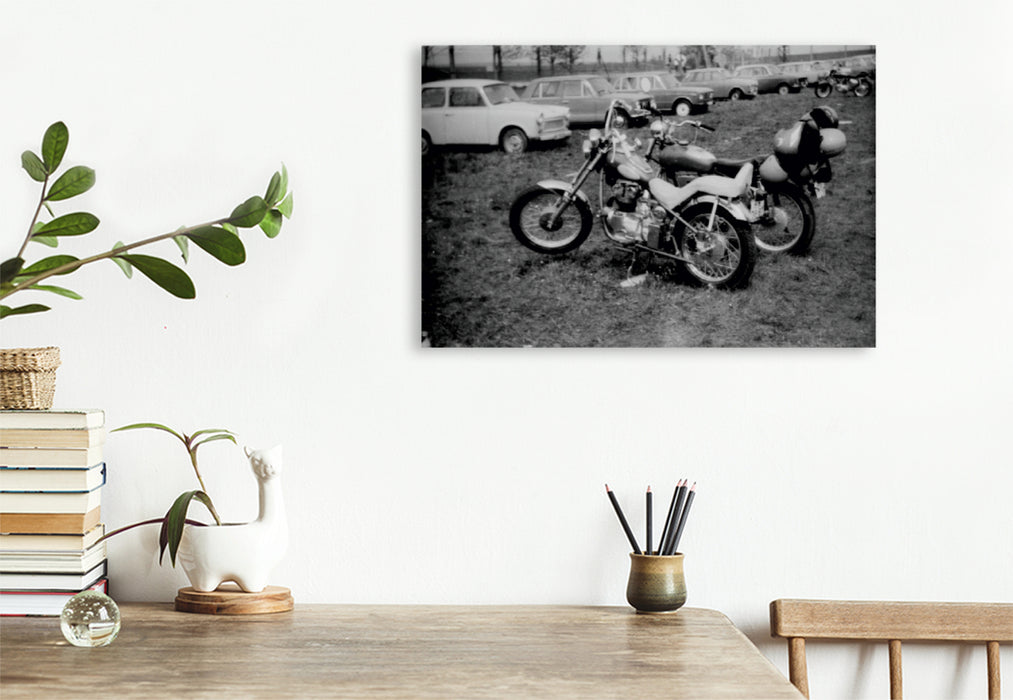 Toile textile haut de gamme Toile textile haut de gamme 120 cm x 80 cm paysage Rencontre de motards de l'Est - AWO en RDA 