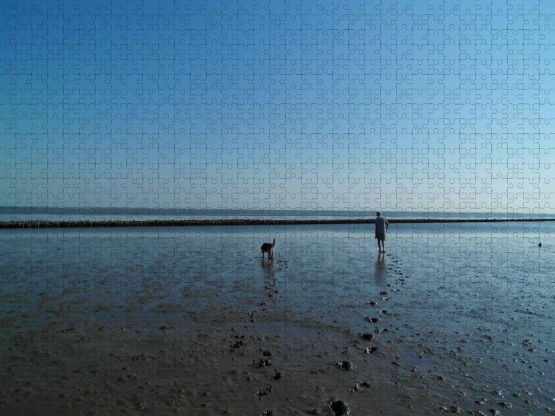 Wattspaziergang mit Hund an der Nordsee - CALVENDO Foto-Puzzle'