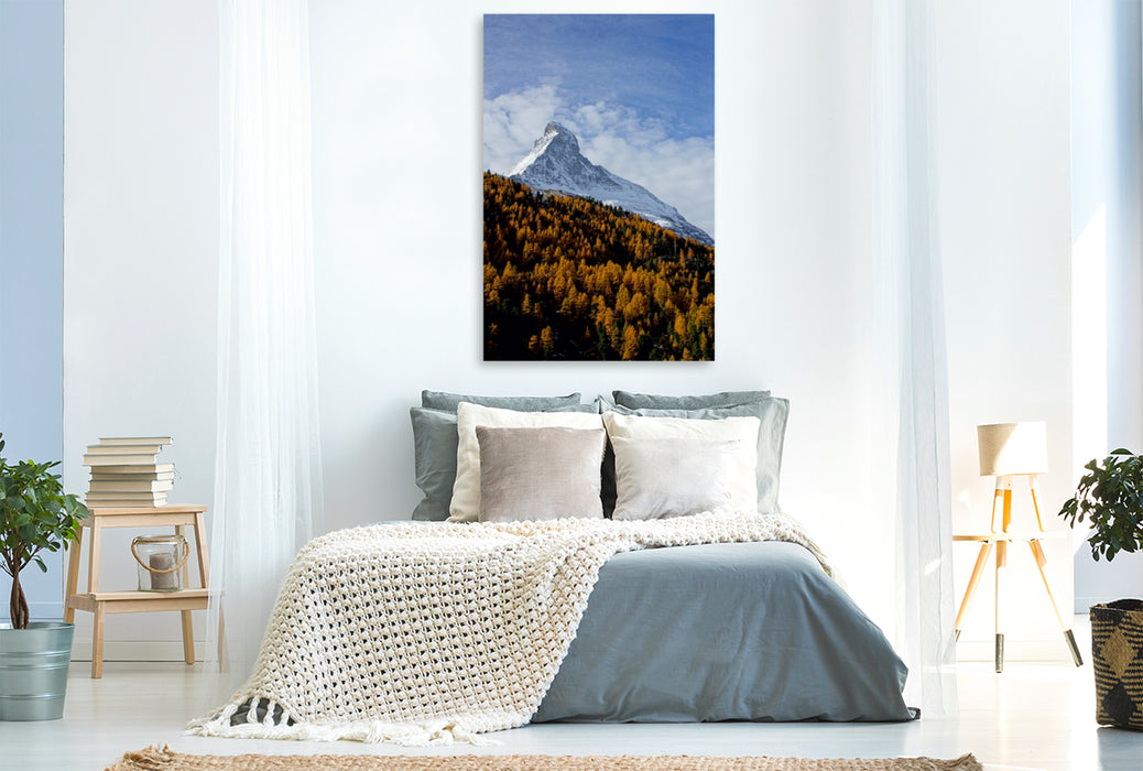 Premium Textil-Leinwand Premium Textil-Leinwand 80 cm x 120 cm  hoch Goldene Herbststimmung mit Matterhorn - Zermatt
