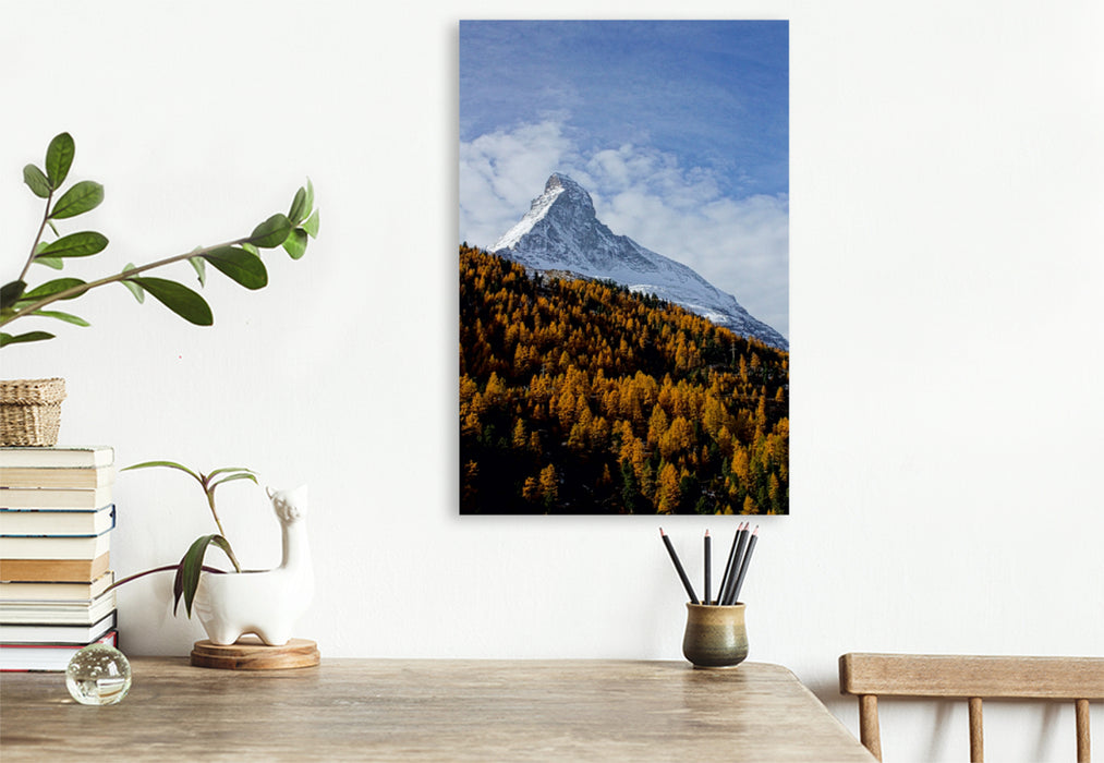 Premium Textil-Leinwand Premium Textil-Leinwand 80 cm x 120 cm  hoch Goldene Herbststimmung mit Matterhorn - Zermatt