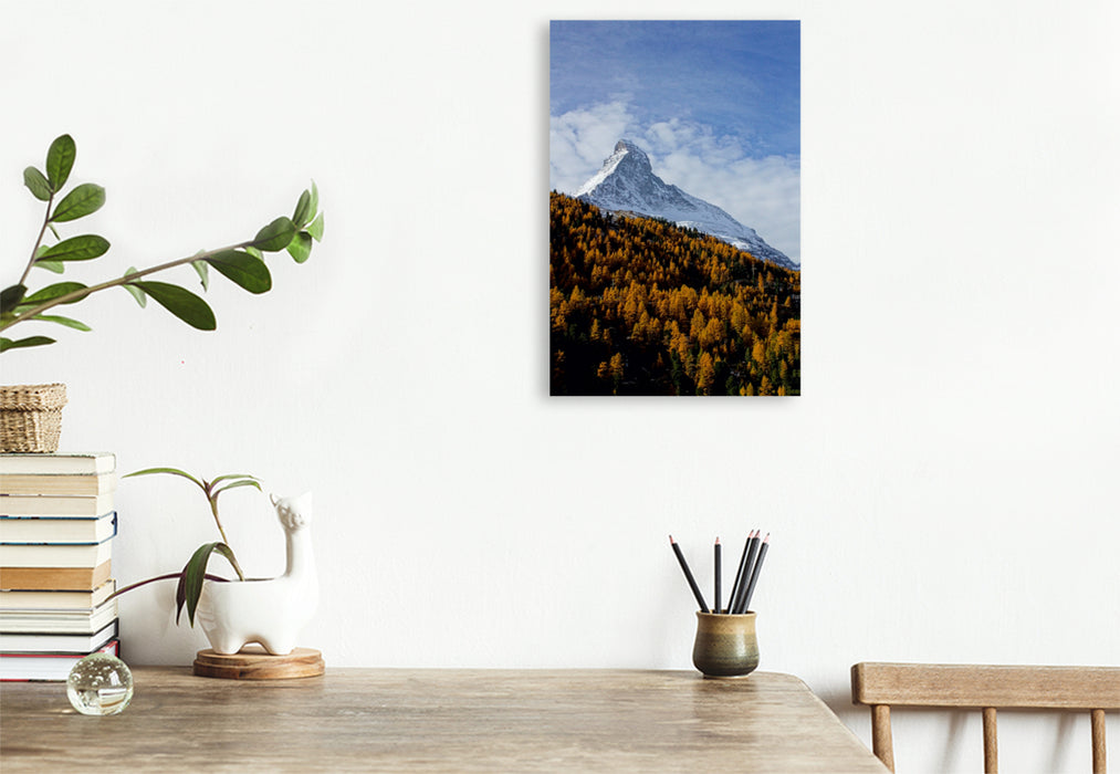 Premium Textil-Leinwand Premium Textil-Leinwand 80 cm x 120 cm  hoch Goldene Herbststimmung mit Matterhorn - Zermatt