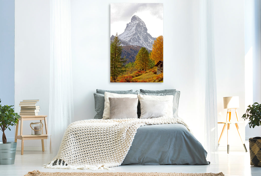 Premium Textil-Leinwand Premium Textil-Leinwand 80 cm x 120 cm  hoch Matterhorn im Herbst - Zermatt