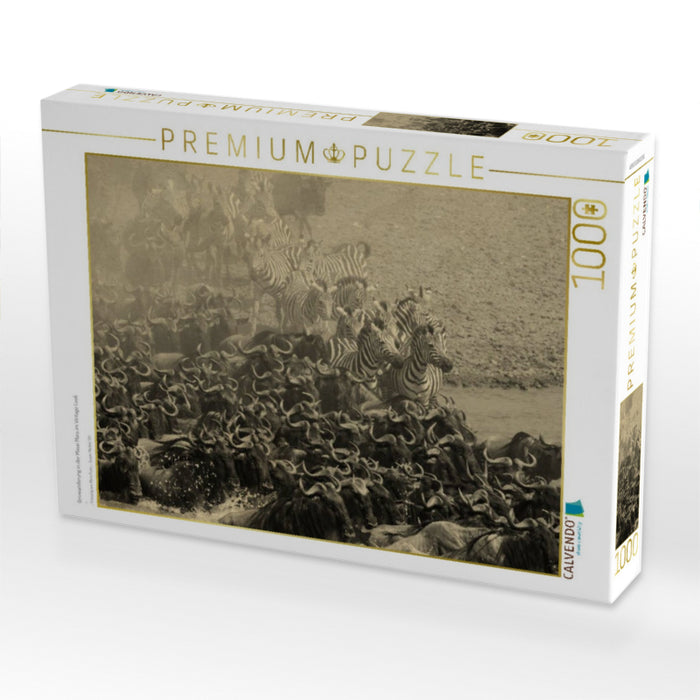 Gnuwanderung in der Masai Mara im Vintage Look - CALVENDO Foto-Puzzle'