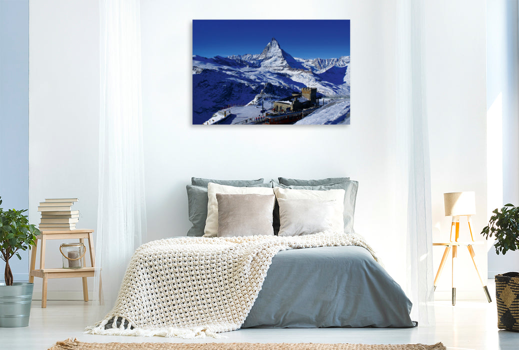 Premium Textil-Leinwand Premium Textil-Leinwand 120 cm x 80 cm quer Gornergrat mit Matterhorn. Zermatt