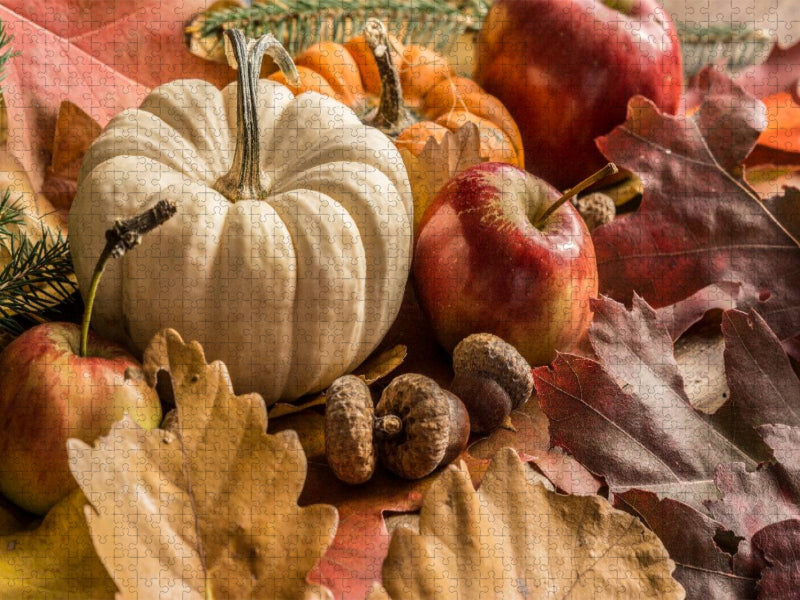 Kürbis, Äpfel, Eicheln und Herbstblätter - CALVENDO Foto-Puzzle'
