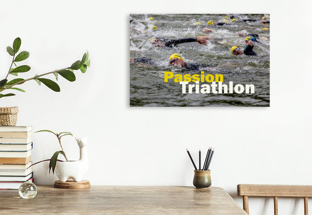 Premium Textil-Leinwand Premium Textil-Leinwand 120 cm x 80 cm quer Passion Triathlon