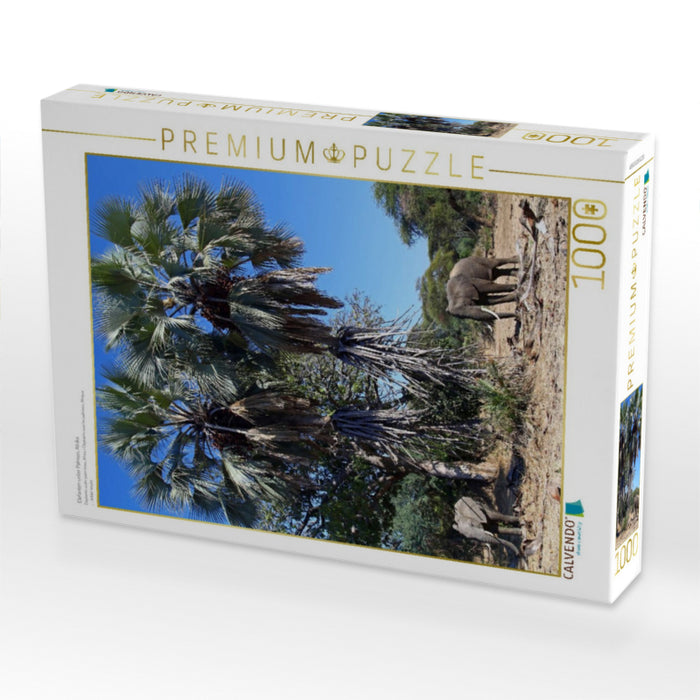 Elefanten unter Palmen, Afrika - CALVENDO Foto-Puzzle'