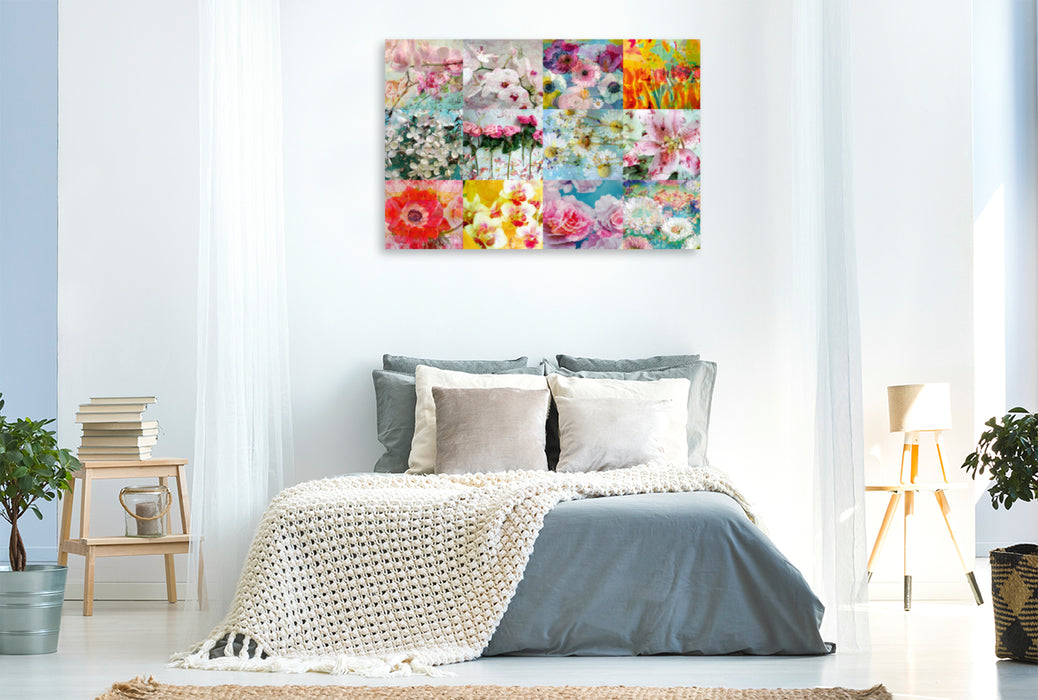 Premium Textil-Leinwand Premium Textil-Leinwand 120 cm x 80 cm quer Verträumte Blumen-Collage