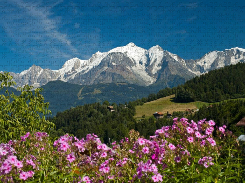 Blick vom Dorf Cordon auf das Mont-Blanc-Massiv - CALVENDO Foto-Puzzle'