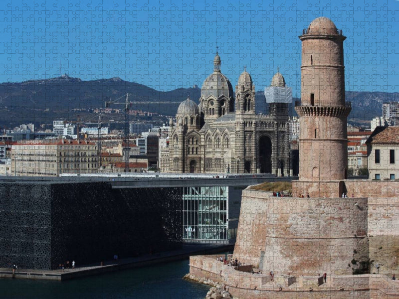 Das MuCEM, die Kathedrale de la Major und Fort Saint Jean in Marseille - CALVENDO Foto-Puzzle'