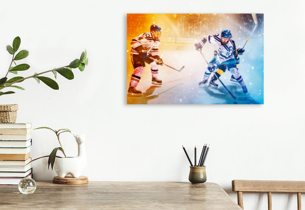 Toile textile premium Toile textile premium 90 cm x 60 cm paysage Un motif du calendrier Hockey sur glace - Combat 