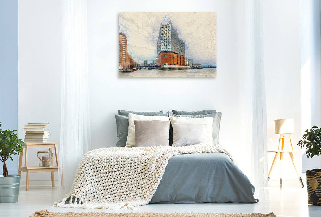 Premium Textil-Leinwand Premium Textil-Leinwand 120 cm x 80 cm quer Elbphilharmonie in hamburg